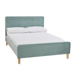 Lemon Pavilion Furniture Pierre 5.0 Kingsize Bed - Velvet - L217 x W160.5 x H104 cm - Aqua in Blue - Size: King