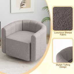 Gymax Swivel Barrel Chair Upholstered Sherpa Accent Chair Pumpkin Shaped in White - thumbnail 3