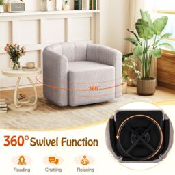 Gymax Swivel Barrel Chair Upholstered Sherpa Accent Chair Pumpkin Shaped in White - thumbnail 4