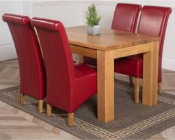 Thats Furniture Dakot 127 x 82cm Oak Small Dining Table & 4 Montana Leather Chairs in Red - Size: 127 x 82 cm