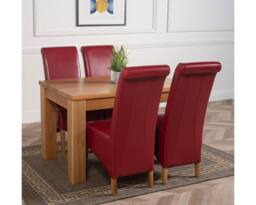 Thats Furniture Dakot 127 x 82cm Oak Small Dining Table & 4 Montana Leather Chairs in Red - Size: 127 x 82 cm - thumbnail 3