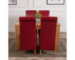 Thats Furniture Dakot 127 x 82cm Oak Small Dining Table & 4 Montana Leather Chairs in Red - Size: 127 x 82 cm - thumbnail 2
