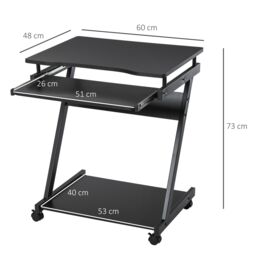 HOMCOM Movable Computer Desk with 4 Moving Wheels Sliding Keyboard Tray in Black - thumbnail 3