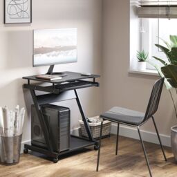 HOMCOM Movable Computer Desk with 4 Moving Wheels Sliding Keyboard Tray in Black