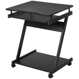 HOMCOM Movable Computer Desk with 4 Moving Wheels Sliding Keyboard Tray in Black - thumbnail 2