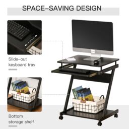 HOMCOM Movable Computer Desk with 4 Moving Wheels Sliding Keyboard Tray in Black - thumbnail 5