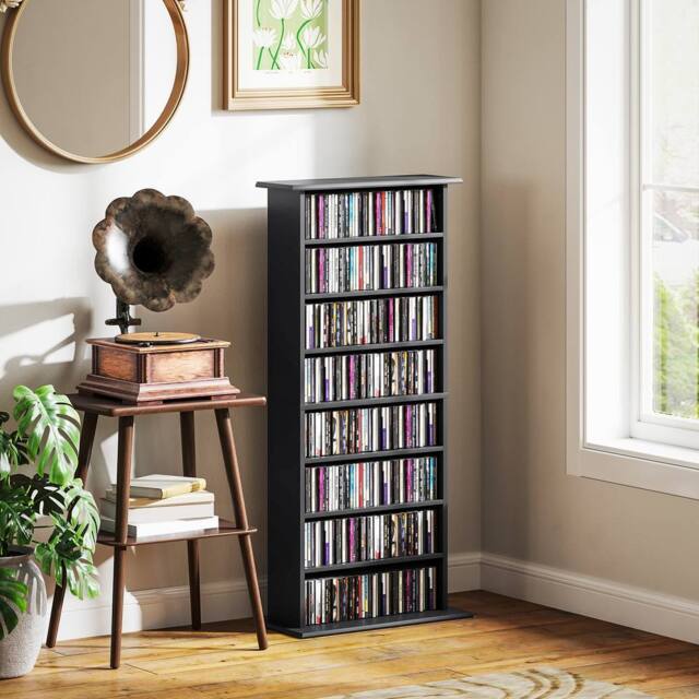 HOMCOM CD Storage Unit DVD Tower Blu-ray Storage Shelf for Living Room in Black - image 1