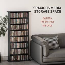 HOMCOM CD Storage Unit DVD Tower Blu-ray Storage Shelf for Living Room in Black - thumbnail 4