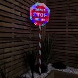Samuel Alexander Premier Christmas Light up Santa Stop Here Garden Patio Sign 110cm in Red - thumbnail 2