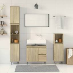 Berkfield Home Durable 3 Piece Bathroom Furniture Set Sonoma Oak Engineered Wood in Light Oak - thumbnail 1