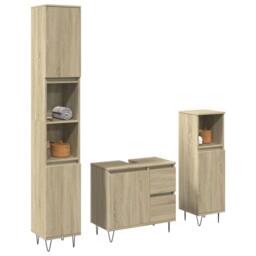 Berkfield Home Durable 3 Piece Bathroom Furniture Set Sonoma Oak Engineered Wood in Light Oak - thumbnail 2