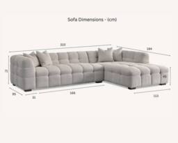 Stratus Interiors Aluxo Tribeca Corner Sofa Bubble Teddy Boucle Fabric, 310Wx184Dx71H in Light Beige - thumbnail 3