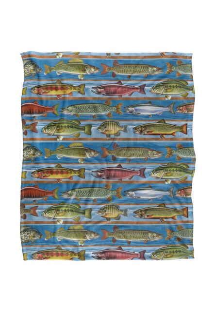 JQ Licensing Freshwater Gamefish Fishing Pattern Silky Touch Super Soft Throw Blanket 152 X 127 cm in White - image 1