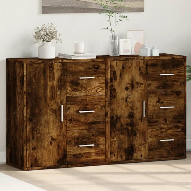 Berkfield Home Sideboards 2 pcs Smoked Oak 60x31x70 cm Engineered Wood in Brown - Size: 60 x 31 x 70 cm - image 1