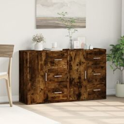 Berkfield Home Sideboards 2 pcs Smoked Oak 60x31x70 cm Engineered Wood in Brown - Size: 60 x 31 x 70 cm - thumbnail 3