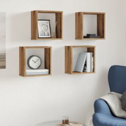 Berkfield Home Wall Cube Shelves 4 pcs Artisan Oak 30x15x30 cm Engineered Wood in Brown - Size: 30 x 15 x 30 cm - thumbnail 3