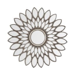 Orsina Bronze Wall Mirror With Petal Effect, Distinctive 100cm Artistic Display Mirror, Vintage Decorative Mirror in Silver
