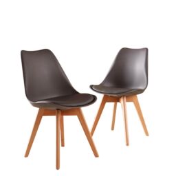 Home Source Pair of Tulip Dining Chair Padded Faux Leather Seat Solid Wood Legs in Grey - thumbnail 2