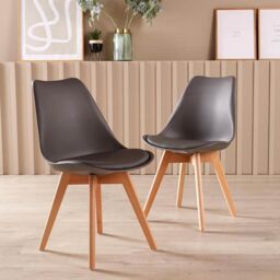 Home Source Pair of Tulip Dining Chair Padded Faux Leather Seat Solid Wood Legs in Grey - thumbnail 1