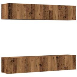 Berkfield Home Wall Mounted TV cabinets 4 pcs Old Wood Engineered Wood in Brown - thumbnail 3