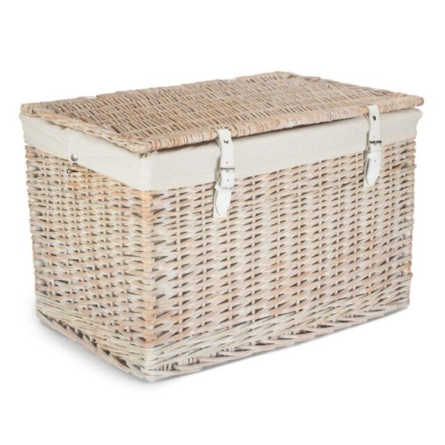 Red Hamper 60cm White Wash Chest Picnic Basket with Cotton Lining - image 1