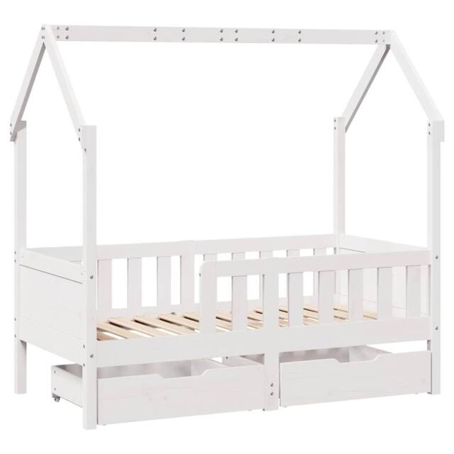 Berkfield Home Kids Bed Frame with Drawers without Mattress 80x160 cm Solid Wood in White - image 1