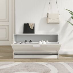 Berkfield Home Shoe Bench High Gloss White 80x24x45 cm Engineered Wood - Size: 80 x 24 x 45 cm - thumbnail 3