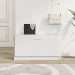 Berkfield Home Shoe Bench High Gloss White 80x24x45 cm Engineered Wood - Size: 80 x 24 x 45 cm