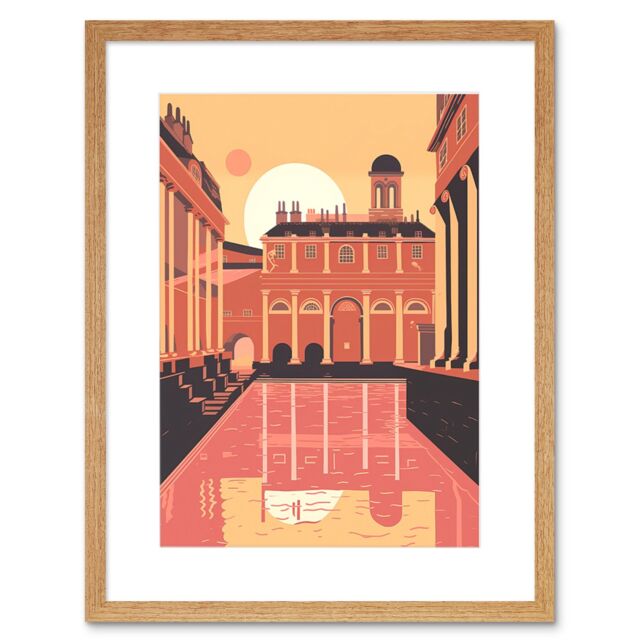 "Artery8 Wall Art Print Roman Baths Georgian Architecture Artwork Framed 9X7 Inch in Beige - Size: W7"" x H9""" - image 1
