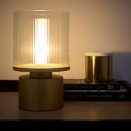 K LIVING Zoja Satin Gold Table Lamp with Ribbed Glass Shade - thumbnail 2