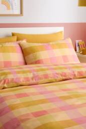 Fusion 'Block Check' Easy Care Duvet Cover Set in Orange - Size: Double - thumbnail 2