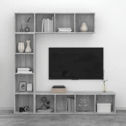 Berkfield Home 3 Piece Book/TV Cabinet Set Grey Sonoma 180x30x180 cm - Size: 180 x 30 x 180 cm - thumbnail 4