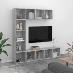 Berkfield Home 3 Piece Book/TV Cabinet Set Grey Sonoma 180x30x180 cm - Size: 180 x 30 x 180 cm - thumbnail 2