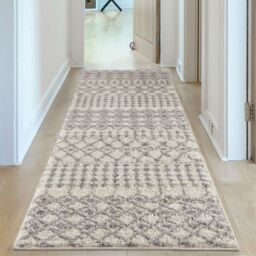 THE RUGS Moroccan Soft High Pile Shaggy Tribal Rugs & Runners Living Room in Off-White - Size: 80 cm x 150 cm - thumbnail 4