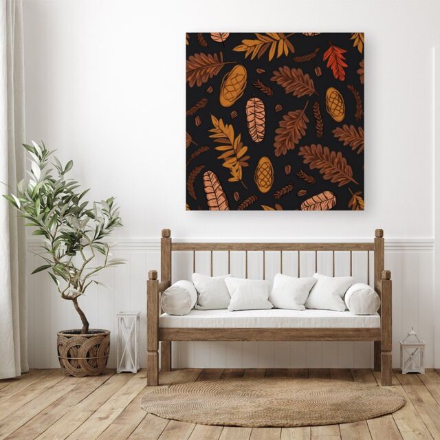 "Warren Reed - Designer Autumn Leaves & Pinecones Canvas in Brown - Size: W30"" x H30""" - image 1
