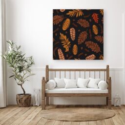 "Warren Reed - Designer Autumn Leaves & Pinecones Canvas in Brown - Size: W30"" x H30""" - thumbnail 1