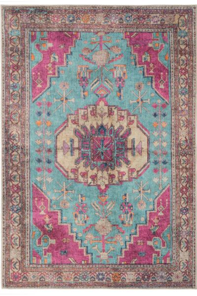 Kukoon Beige Distressed Abstract Rugs Non Slip & Washable in Teal - Size: 80 cm x 150 cm - image 1