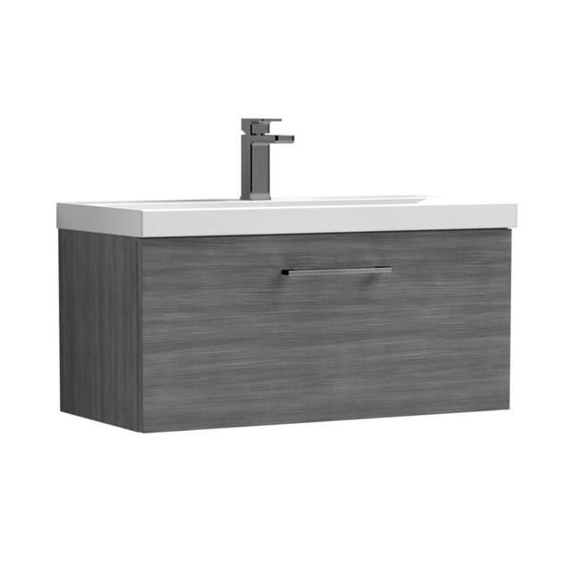 Balterley 800mm Wall Hung 1 Drawer Vanity, Woodgrain Anthracite, Pewter Handle in Grey - image 1