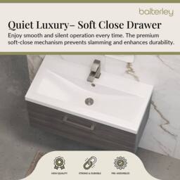 Balterley 800mm Wall Hung 1 Drawer Vanity, Woodgrain Anthracite, Pewter Handle in Grey - thumbnail 3