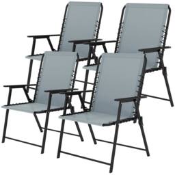 NESTLUNE Folding Garden Chairs, Outdoor Chairs Set of 4 in Grey - Size: 100 cm x 100 cm