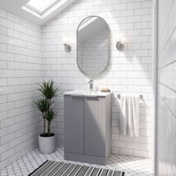 Balterley Tixall Fluted 2 Door Vanity Basin Unit, Satin Grey, 500mm in Grey - thumbnail 4