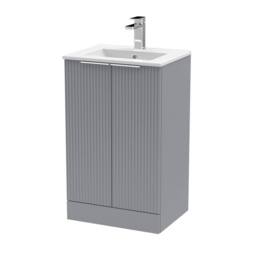 Balterley Tixall Fluted 2 Door Vanity Basin Unit, Satin Grey, 500mm in Grey