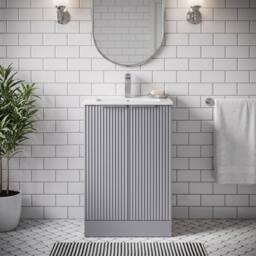 Balterley Tixall Fluted 2 Door Vanity Basin Unit, Satin Grey, 500mm in Grey - thumbnail 6