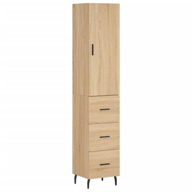 Berkfield Home Highboard Sonoma Oak 34.5x34x180 cm Engineered Wood in Light Oak - image 1