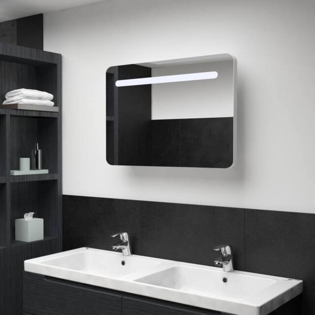 Berkfield Home LED Bathroom Mirror Cabinet 80x9.5x55 cm in White - image 1