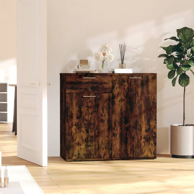 Berkfield Home Sideboard Smoked Oak 80x36x75 cm Engineered Wood in Brown - Size: 80 x 36 x 75 cm - image 1