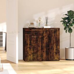 Berkfield Home Sideboard Smoked Oak 80x36x75 cm Engineered Wood in Brown - Size: 80 x 36 x 75 cm - thumbnail 1