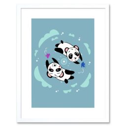 "Artery8 Wall Art Print Kawaii Panda Friends Art Framed 9x7 inch in White - Size: W7"" x H9""" - thumbnail 1