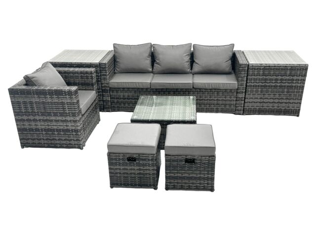 Fimous 6 Seater Patio Lounge Sofa Set with Side Table 2 Small Footstool in Dark Grey - image 1