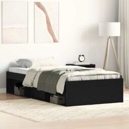 Berkfield Home Bed Frame without Mattress Black Oak 100x200 cm Engineered Wood in Brown - thumbnail 1